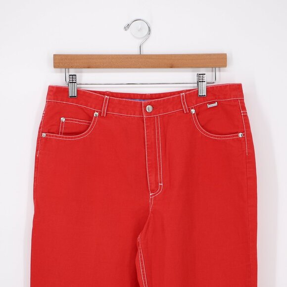 ESCADA Sport Red Cotton Linen Straight Leg Pants Size EU 42 - Picture 2 of 8